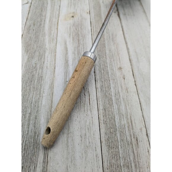 Vintage Chromium Plated Slotted Serving Spoon 12" Wood Handle - Picture 6 of 7